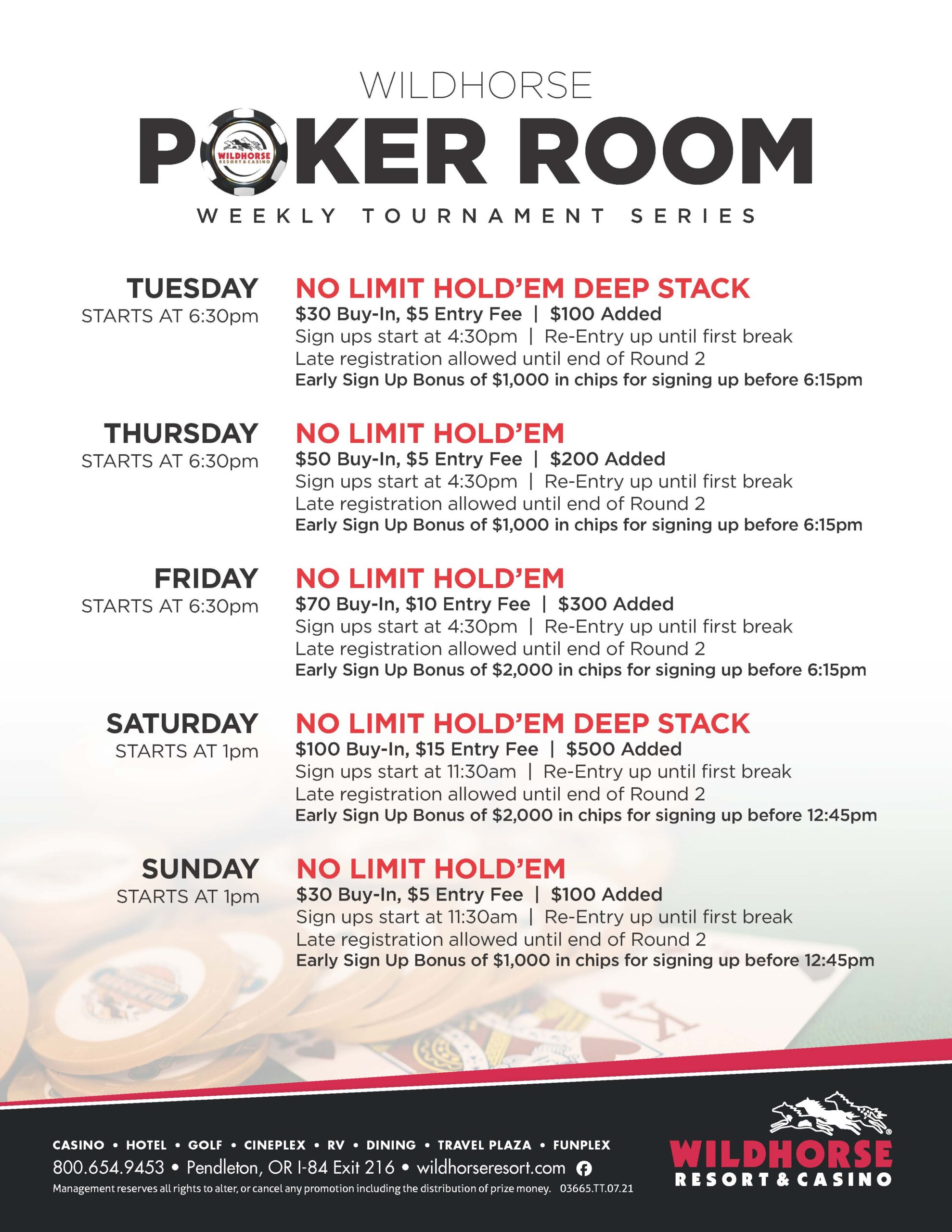 Poker Tournament Schedule - Wildhorse Resort & Casino