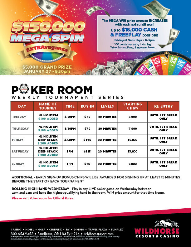 Poker Tournament Schedule Wildhorse Resort & Casino